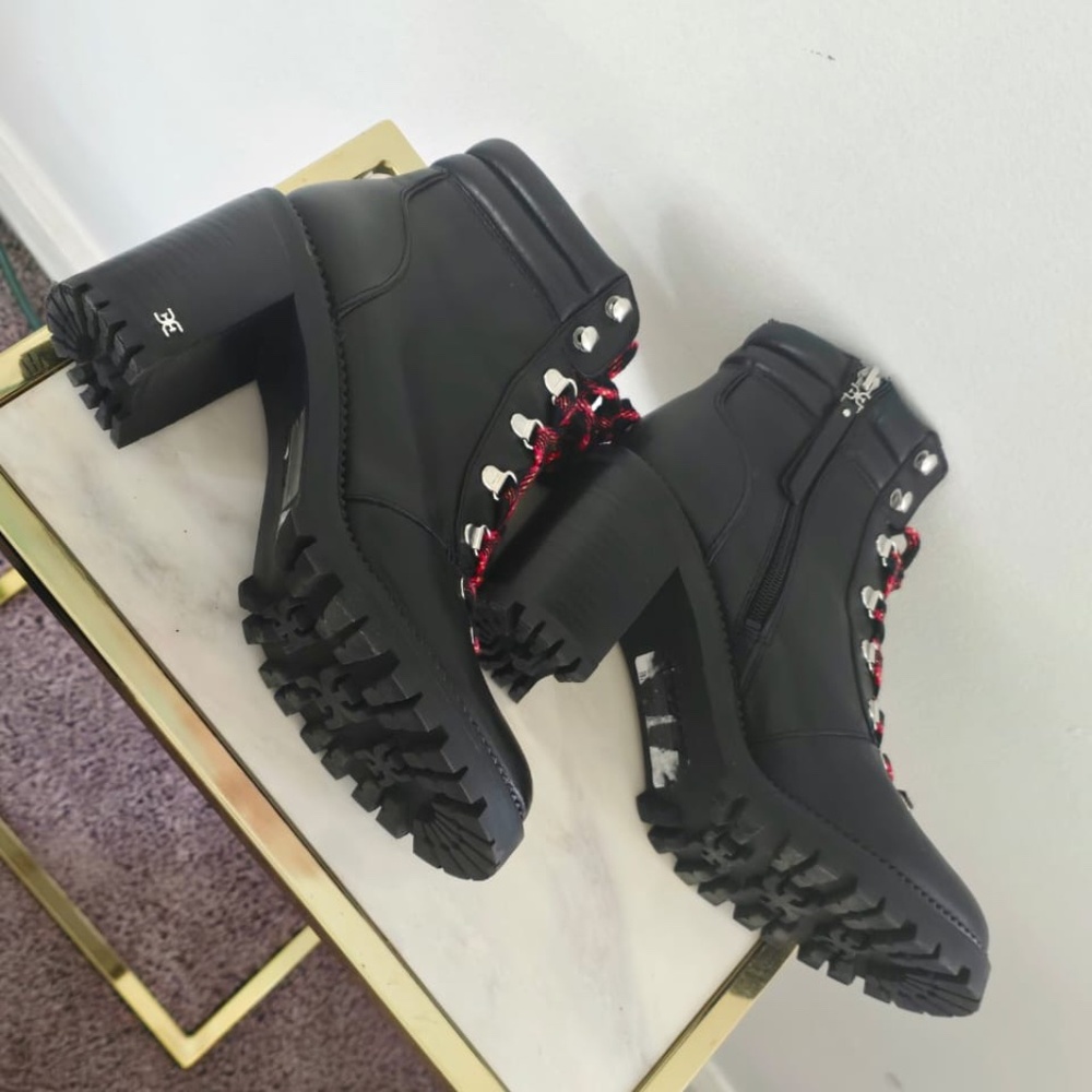 Sam Elderman Black Leather Ankle Boots with Red Laces/Silver Accents Sz 9.5 - Picture 7 of 10